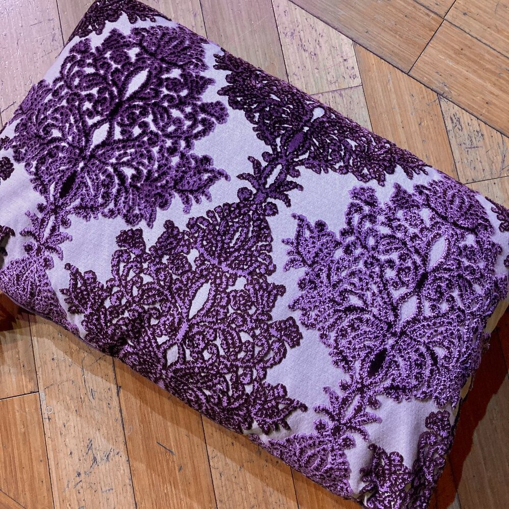 Vtg designer purple chenille damask burnout velvet lumbar pillow Victorian